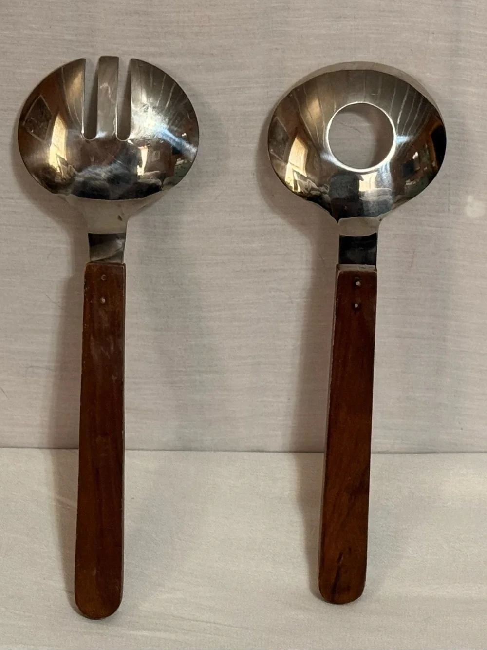 Vintage MCM Wood Handle Salad Serving Utensils